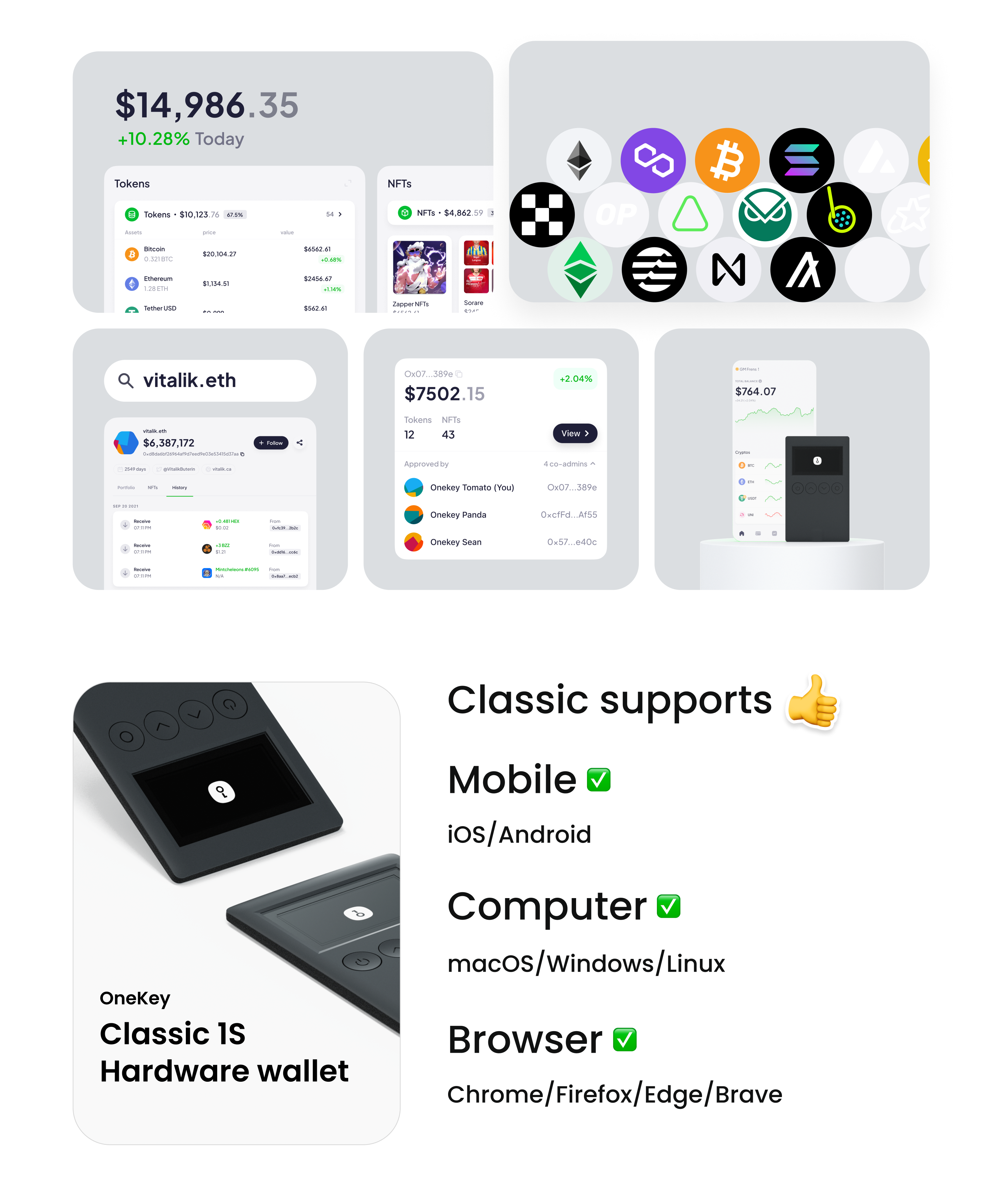 OneKey Classic 1S Pure - Crypto Hardware Wallet (Battery-Free)